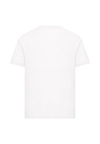 White cotton t-shirt with short sleeves, crew neck, smooth texture, and no visible graphics or accents on the back.