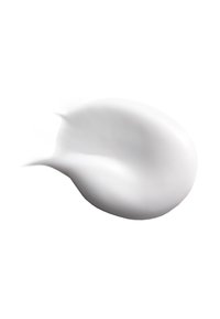 Weiße Creme mit glatter, glänzender Textur, die wie ein Tropfen geformt ist, mit weichen, abgerundeten Kanten und minimal sichtbaren Pinselstrichen.