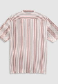Camicia a maniche corte con righe verticali rosse e bianche, design con colletto e vestibilità comoda, con un gioco di cuciture sulla schiena per un tocco extra.