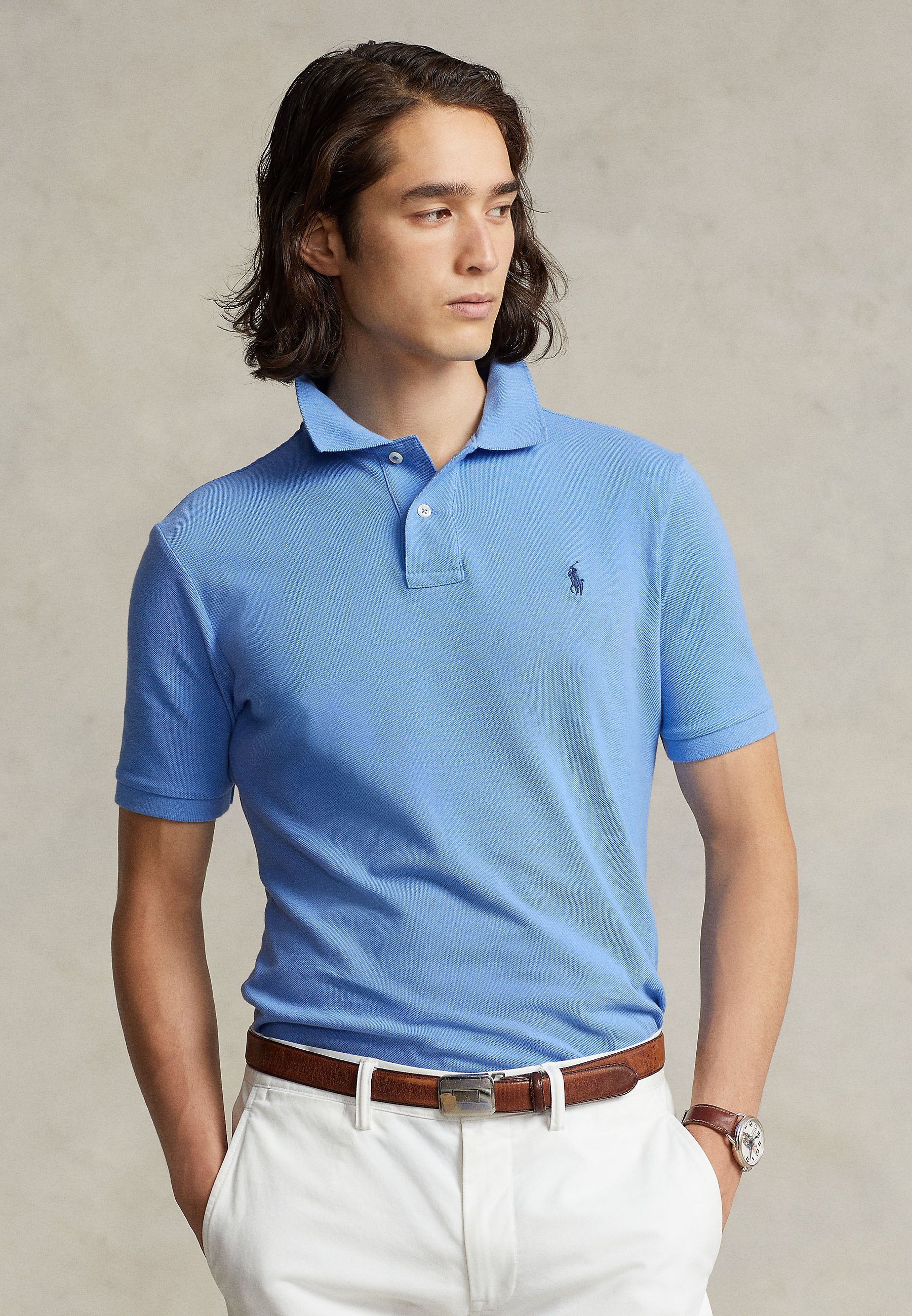Polo Ralph Lauren SLIM FIT MESH POLO SHIRT - Bluză polo - harbor