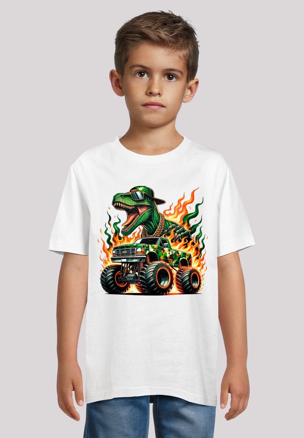 DINOSAURIER MONSTERTRUCK FEUER - T-Shirt print - weiß