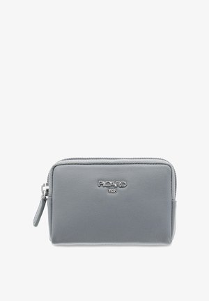 Compact gray leather zippered wallet with a silver Picard 1928 logo centered on the front against a white background.