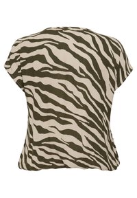 Top a maniche corte in un motivo zebra olive e beige, realizzato in tessuto leggero con una vestibilità rilassata e scollatura rotonda.