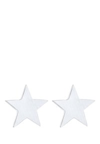 Silberne sternförmige Ohrringe mit gebürsteter Metalloberfläche, die einen glatten Schnitt und klare Linien für ein minimalistisches Design aufweisen.