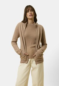Just Cashmere ZIPPED  WITH KANGA POCKET - Cardigan - mottled camel