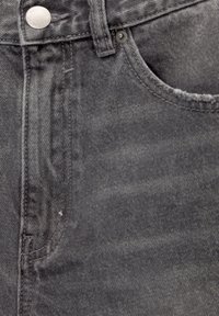 Gray denim jeans feature a classic five-pocket design, a button-fly closure, and subtle whiskering for texture.