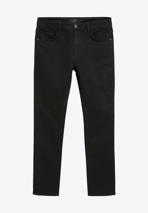 Jeans in denim nero con vestibilità slim, dotati di cinque tasche, chiusura con zip e bottone. Texture liscia con cuciture minime.