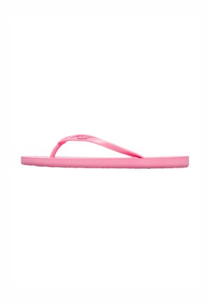 Pink rubber flip-flop with a flat sole, V-shaped strap, and textured footbed. Simple design without additional patterns or hardware details.