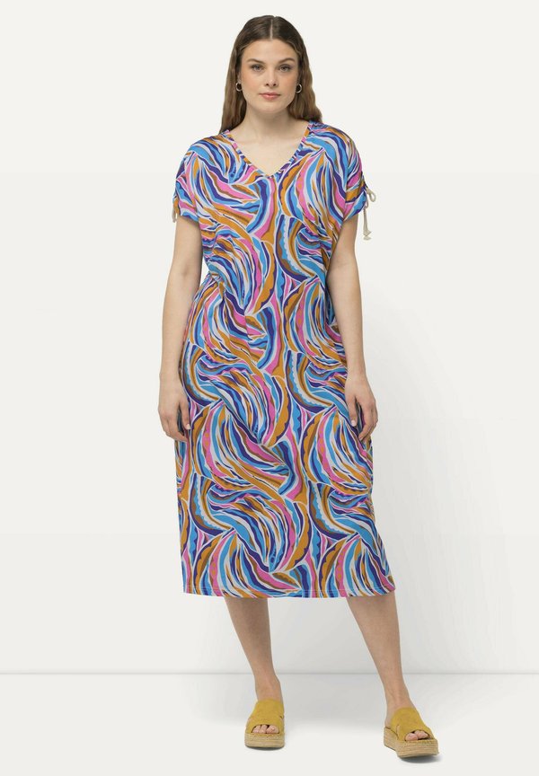 PRINT V-NECK CAP SLEEVE - Jerseykleid