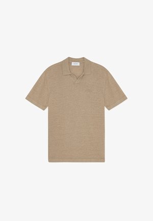 Beige poloshirt van zachte stof, met een klassieke kraag en korte mouwen, voorzien van een subtiele logo-borduring op de borst.