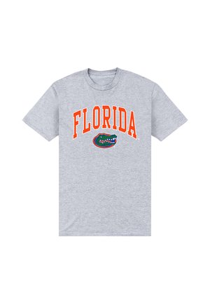 Jasnoszara koszulka z pomarańczowym tekstem "FLORIDA" nad zielono-niebieskim logo aligatora na środku przodu.