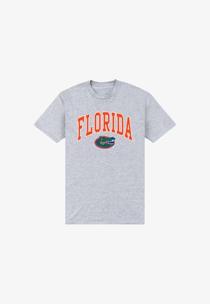 Hellgraues T-Shirt mit orangefarbenem Text "FLORIDA" über einem grünen und blauen Alligator-Logo in der vorderen Mitte.