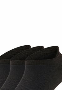 Svarte ankelstrømper med teksturert strikk, med lav skjæring og en glatt toppkant for komfort. Tre par er vist pent.
