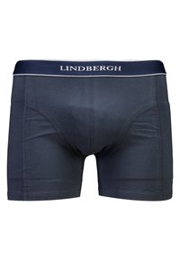 Tummansiniset boxerit, joissa on erottuva valkoinen vyötärönauha, jossa lukee "LINDBERGH". Sujuva kangas ja vartalonmyötäinen malli.