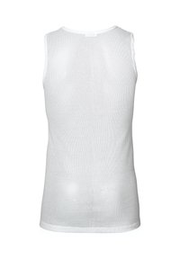 Hvid ærmeløs tanktop lavet af tekstureret meshstof, med en rund halsudskæring og en tætsiddende pasform for komfortabel brug.