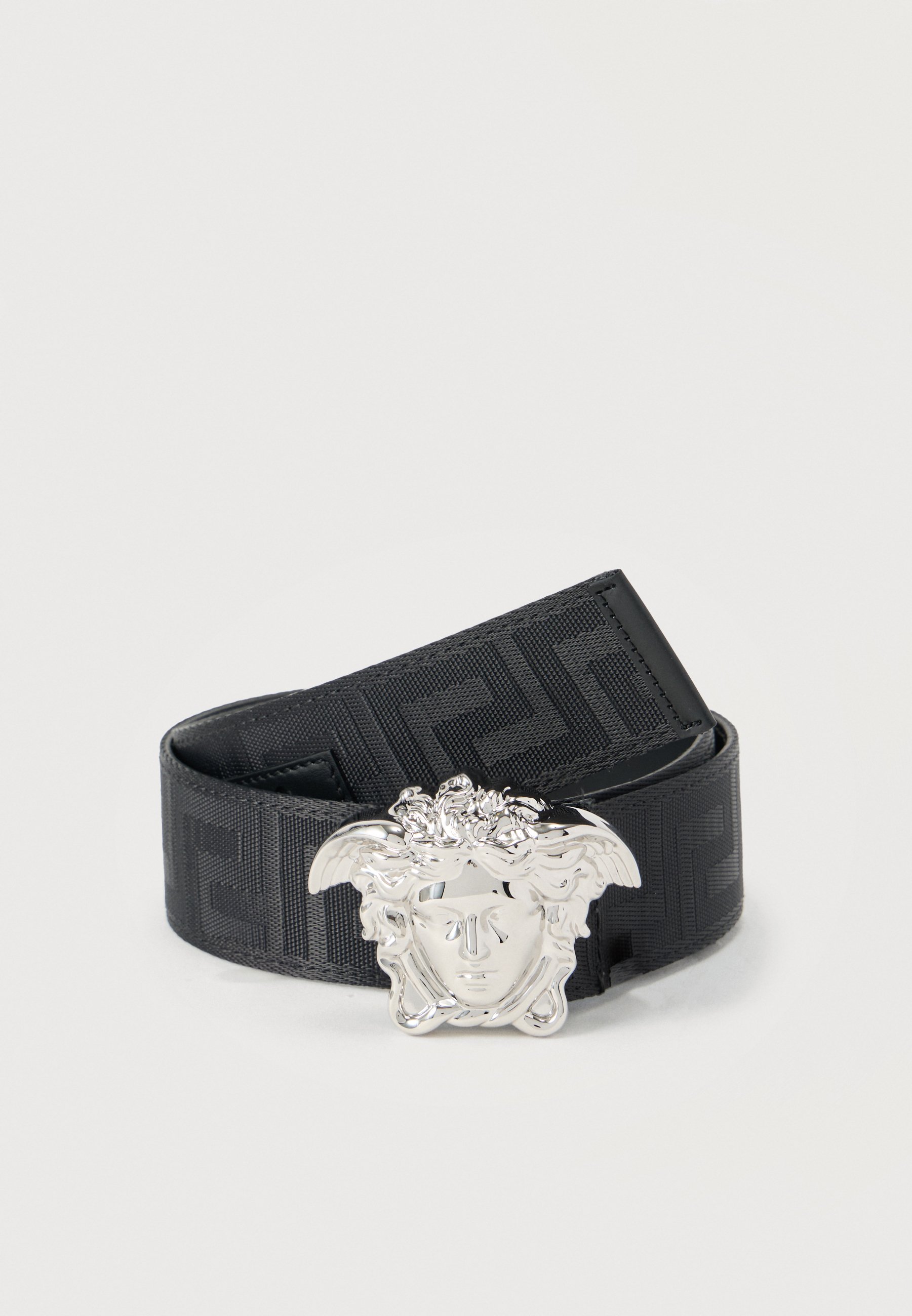 Versace Greca Nylon Canvas Silver Belt Black Greca Leather Belt 3 cm Black,Gold | VERSACE US main image 3