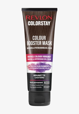 Masque Color Booster Revlon ColorStay dans un tube de 125ml. Emballage noir et blanc avec des accents violets et roses éclatants. Semi-permanent.