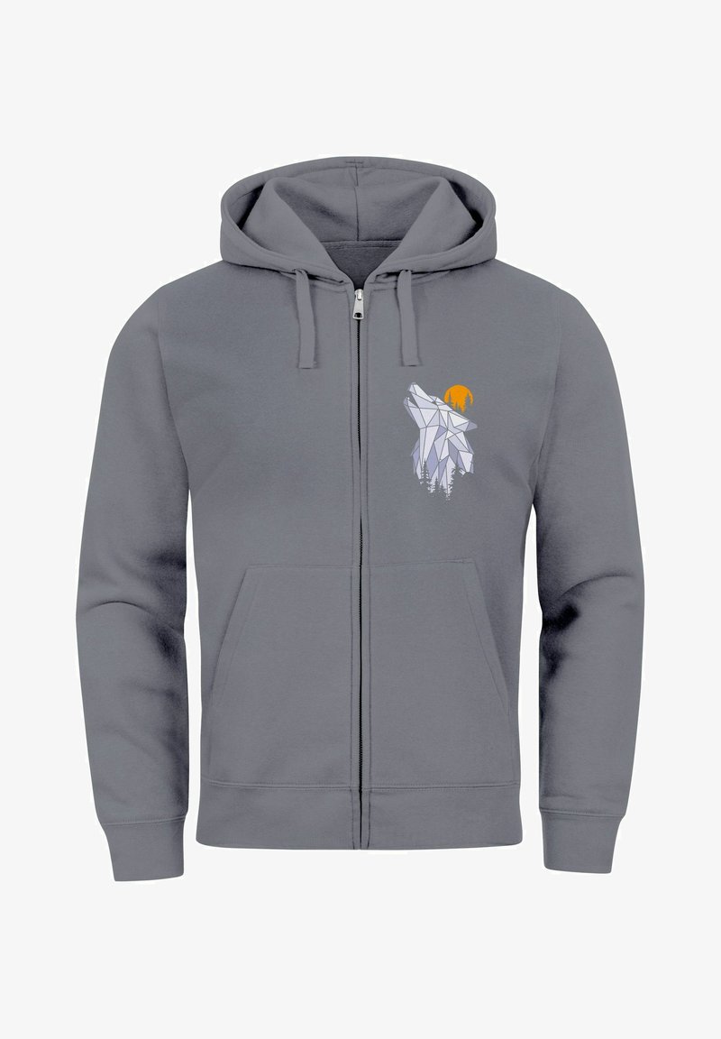 Neverless POLYGON WOLF WALD MOTIV FASHION - Zip-up sweatshirt - grey