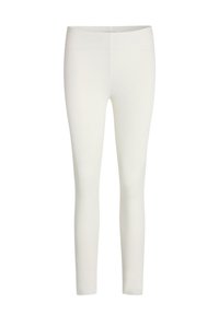 Fehér leggings, rugalmas anyagból, testhez álló fazonnal és magas derékkal, sima, matt felülettel.