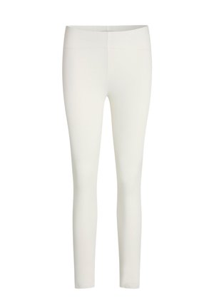 Witte leggings gemaakt van een rekbaar materiaal, met een nauwsluitend ontwerp en een hoge tailleband, met een gladde, matte textuur.