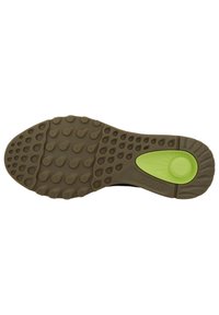 Suola di scarpa ECCO con una base in gomma marrone, caratterizzata da un motivo di grip testurizzato e un'accensione verde vicino al tallone. Taglia 43 in evidenza.