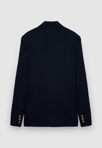 Marineblazer aus glattem Stoff, einreihig geschnitten, mit goldenen Knöpfen an den Manschetten. Maßgeschneiderte Passform mit Reverskragen.