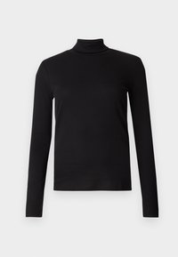 Schwarzes Langarm-Turtleneck-Shirt aus weichem Stoff, mit einem figurbetonten Design und glatter Textur. Keine Muster oder sichtbaren Beschläge.