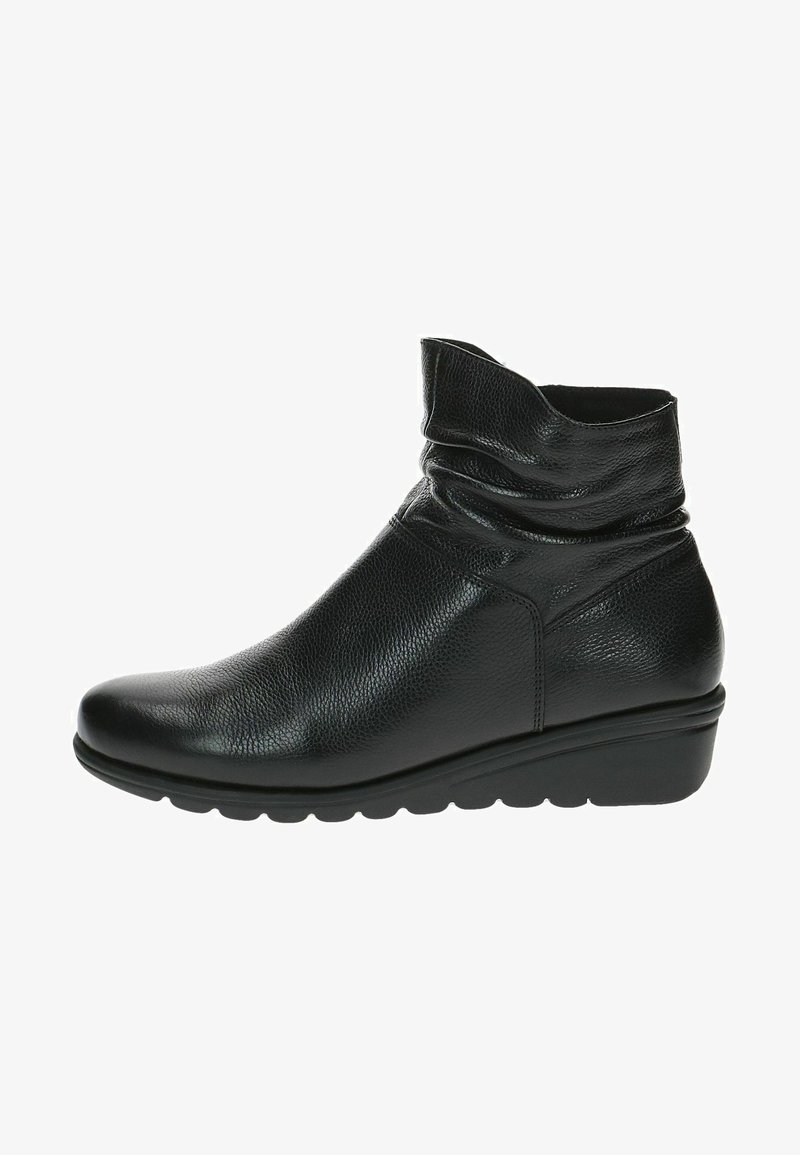 Caprice Women's Ankle Boots - Black Suede & Crocodile Look With Side Zippers & OnAir AntiShokk Heel