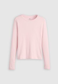Langermige roze shirt gemaakt van zacht stof, met een ronde halslijn en een klein logo op de voorkant. Soepele textuur en een ontspannen pasvorm.
