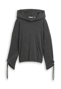 Grijze hooded sweatshirt met lange mouwen, voorzien van trekkoorden bij de manchetten en een ontspannen pasvorm. Gemaakt van een zachte, gestructureerde stof.