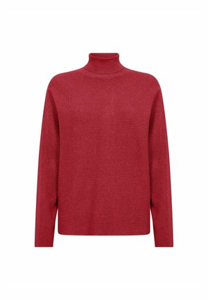 Rode coltrui gemaakt van ribbelstof. Beschikt over lange mouwen en een relaxed fit. Gladde textuur, minimalistisch ontwerp met een hoge kraag.