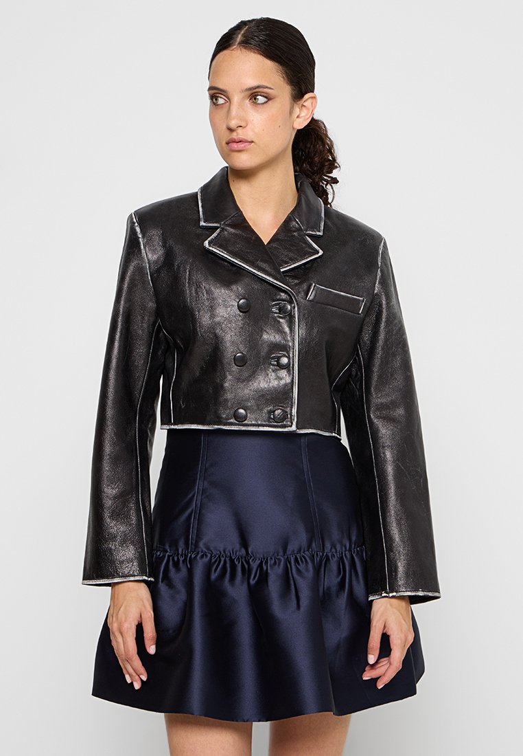 sandro Leren jas zwart