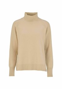 Beige kauluspaita, joka on valmistettu pehmeästä kankaasta. Ominaisuuksiin kuuluvat pitkät raglan-hihat, ribbireunat kauluksessa ja hihojen suissa, sekä rento istuvuus.