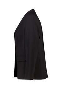 Zwarte blazer voor dames met een getailleerde pasvorm, reverskraag en enkele knoopsluiting. Inclusief zijzakken en een gladde stofstructuur.