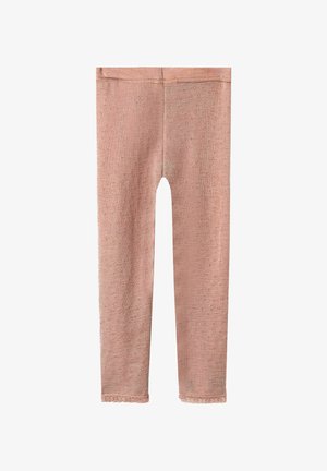 Rosa tights med mønstret tekstur og bølget kant, laget av et mykt, elastisk materiale. Tett passform for komfort og bevegelsesfrihet.