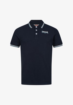 Mornarska polo majica iz bombaža, z ovratnikom, zapenjanjem na tri gumbe in belimi trakovi na rokavih; blagovna znamka na prsih.