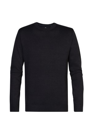 Musta neulepusero, jossa on pyöreä pääntie, pitkät hihat sekä ribbaus hihansuissa ja helmassa. Minimalistinen muotoilu ilman kuvioita tai yksityiskohtia.