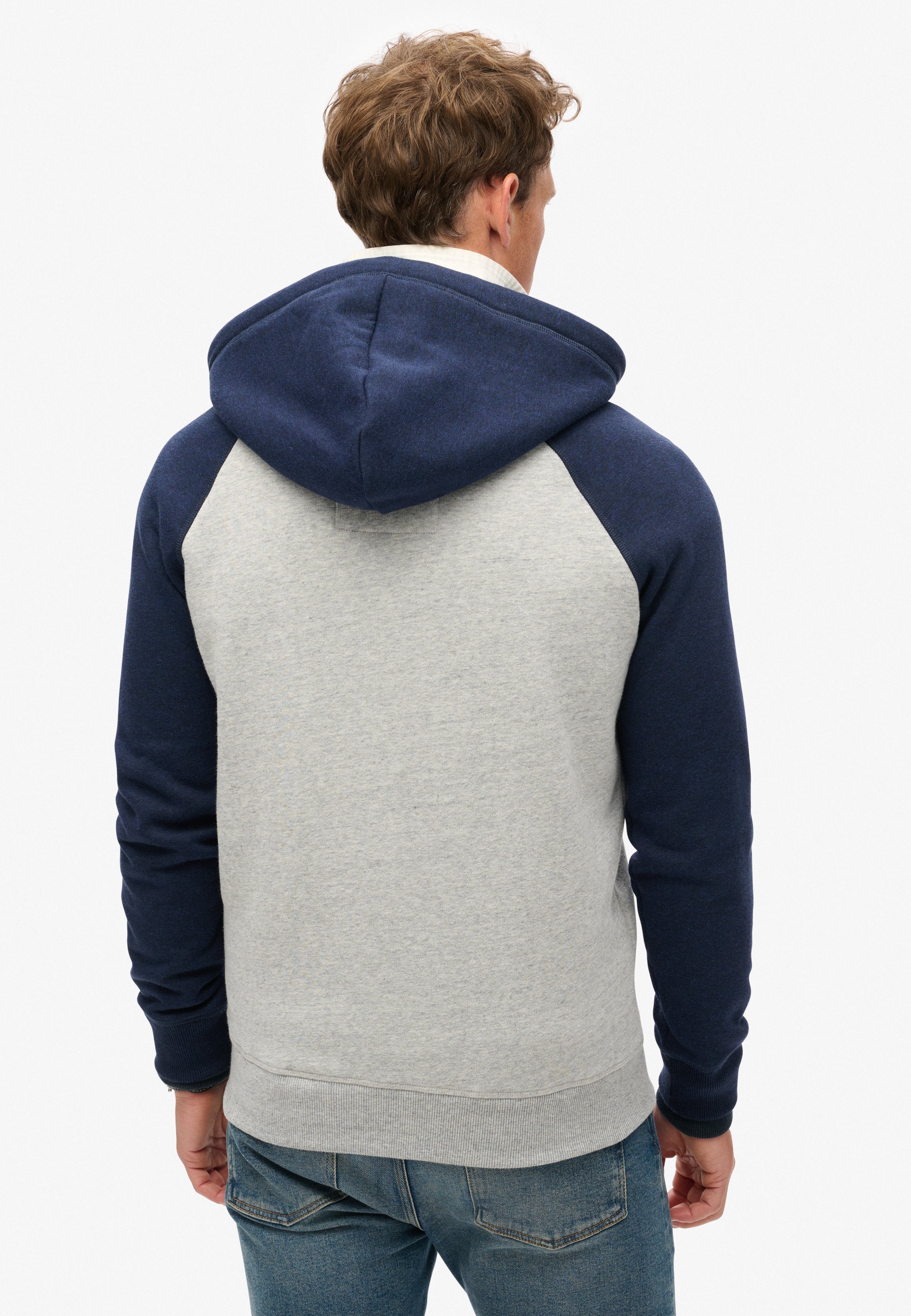 Felpa Con Cappuccio E Cerniera Superdry Essential Baseball – Grigio Athletic E Blu Bluestone