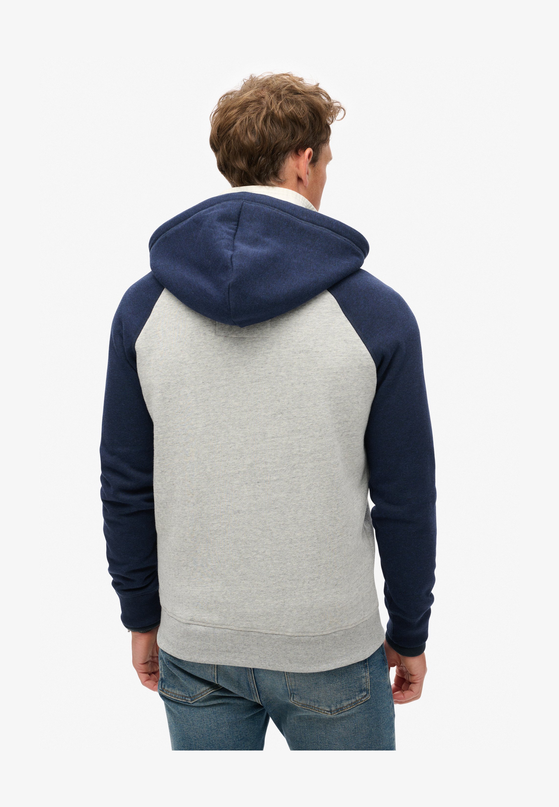 Felpa Con Cappuccio E Cerniera Superdry Essential Baseball – Grigio Athletic E Blu Bluestone