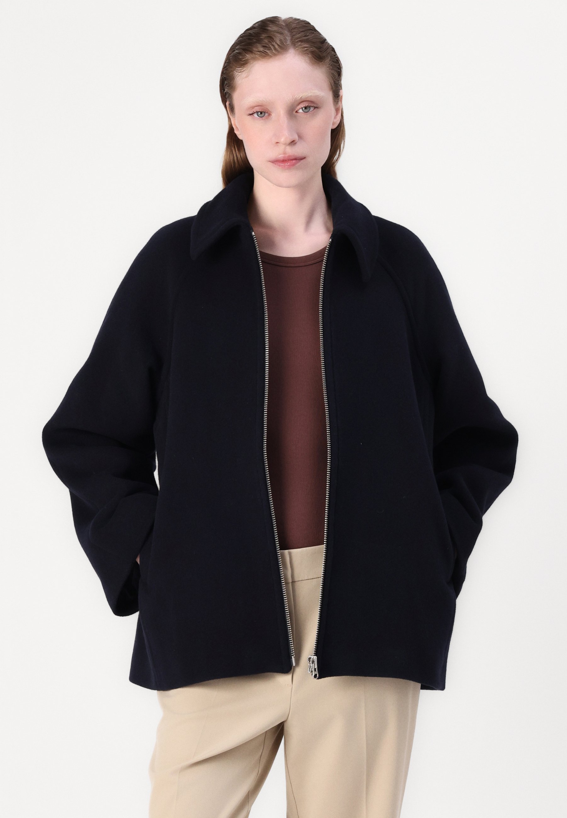 ジャケット・アウター wool double short coat FEKETE smyeon Black Wool Blend Double Faced Short Coat