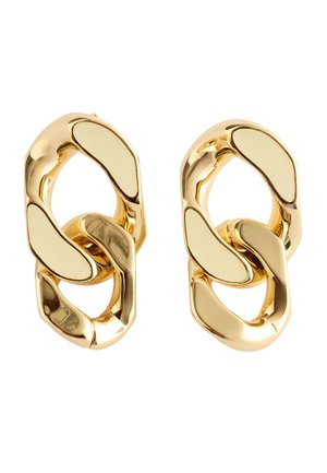 Set glanzende oorbellen van goudkleurige schakels met gladde, onregelmatig gevormde schakels die in een modern gedraaid ontwerp aan elkaar zijn verbonden.