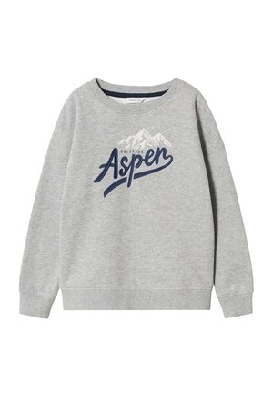 Jasnoszara bluza z długimi rękawami, z granatowym napisem "Aspen" i grafiką gór nad słowem "Colorado" na klatce piersiowej.