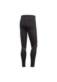 Black athletic leggings with a high waistband, smooth texture, and reflective accents on the sides. Includes mesh paneling for ventilation.