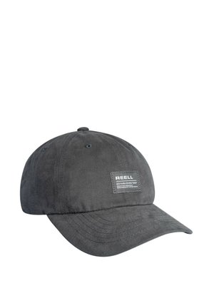 Dark gray cotton baseball cap with curved brim and a front patch label reading "REELL Established 1997."