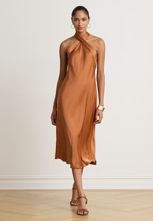 Lauren Ralph Lauren, TIE BACK CHARMEUSE HALTER COCKTAIL DRESS - Cocktailjurk - red terracotta
