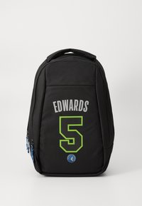 Black backpack featuring a smooth fabric, a rounded top, a large number "5" in green, and the name "EDWARDS" in gray on the back. Blue zipper pulls.