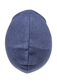 Blaues Stoffmütze mit glatter Textur, runder Form und genähten Nähten. Verfügt über eine einheitliche, konsistente Farbe ohne Muster oder Beschläge.