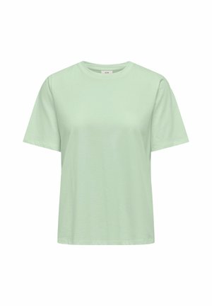 Tricou mint green din bumbac moale, având guler clasic, mâneci scurte și croi drept. Fără modele sau grafice.
