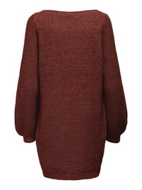 Maglione lavorato a maglia in un profondo colore ruggine, con un ampio scollo, maniche lunghe a palloncino e una vestibilità comoda. Tessuto testurizzato e morbido con orli a costine.
