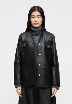 SHACKET WITH GOLD BUTTONS - Kožená bunda - black